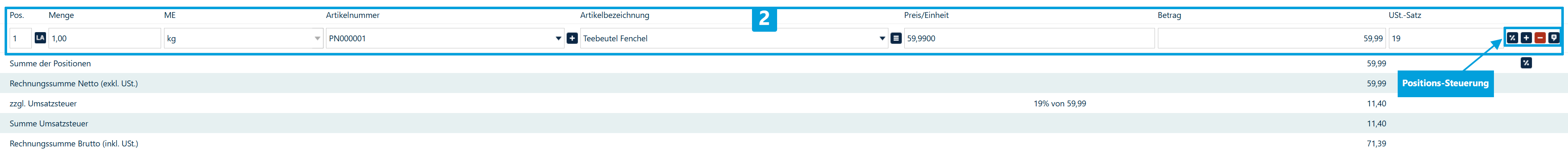Rechnungserstellung-Positionszeile