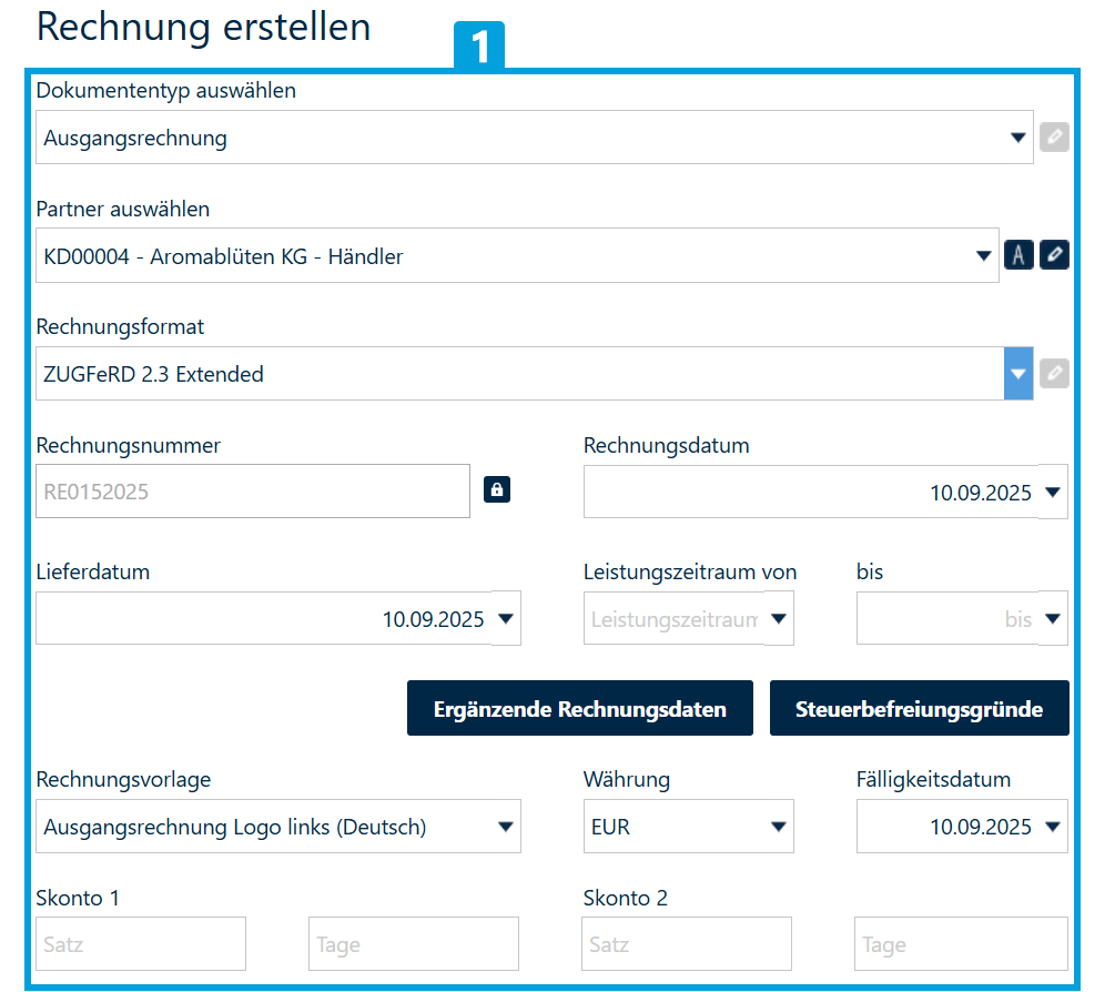 Rechnungserstellung-Eingabemaske