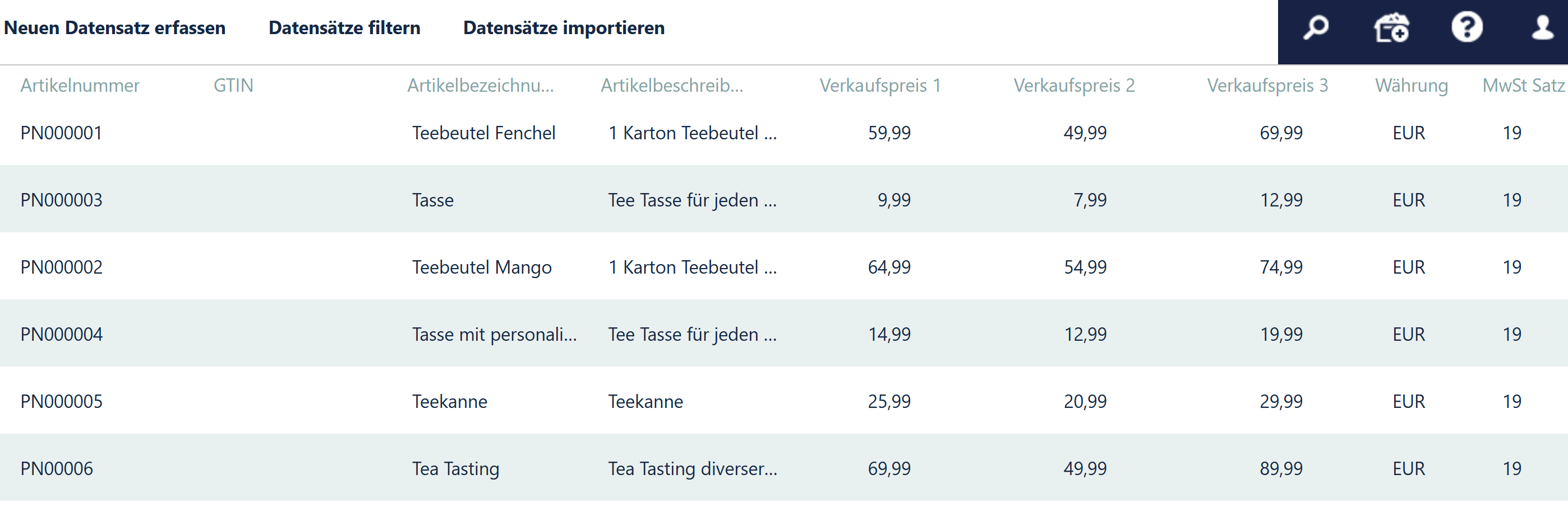 Rechnungserstellung-Artikelstamm