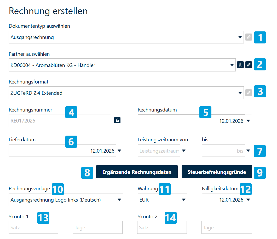 Eingabemaske-Rechnungserstellung