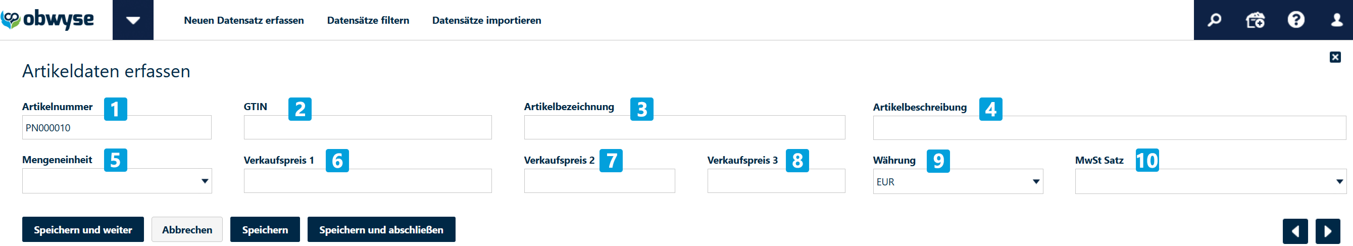 Rechnungserstellung-Einstellungen-Eingabemaske-Neuer-Artikel
