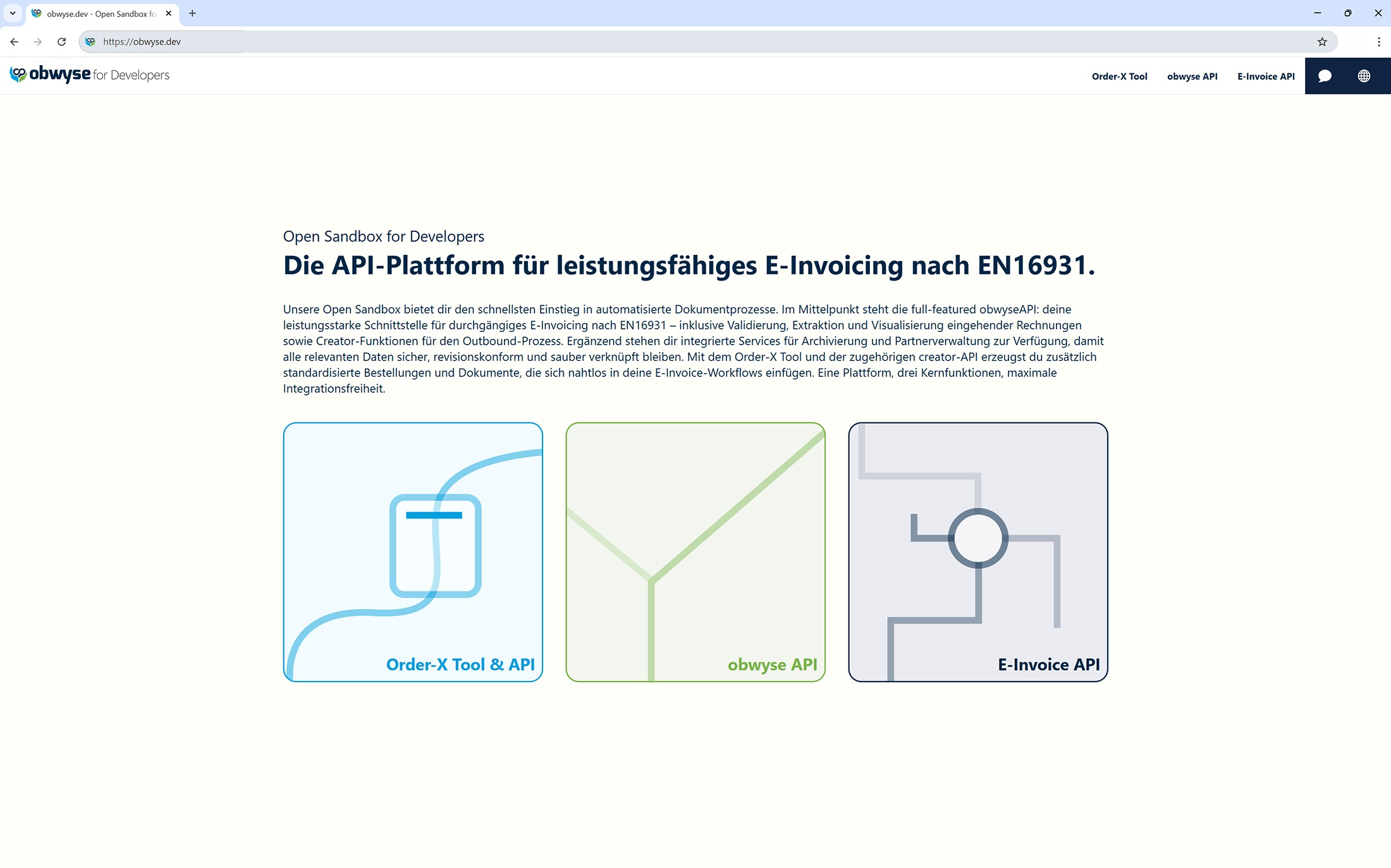 Developer-Portal obwyse.dev mit kostenlosem Order-X-Tool