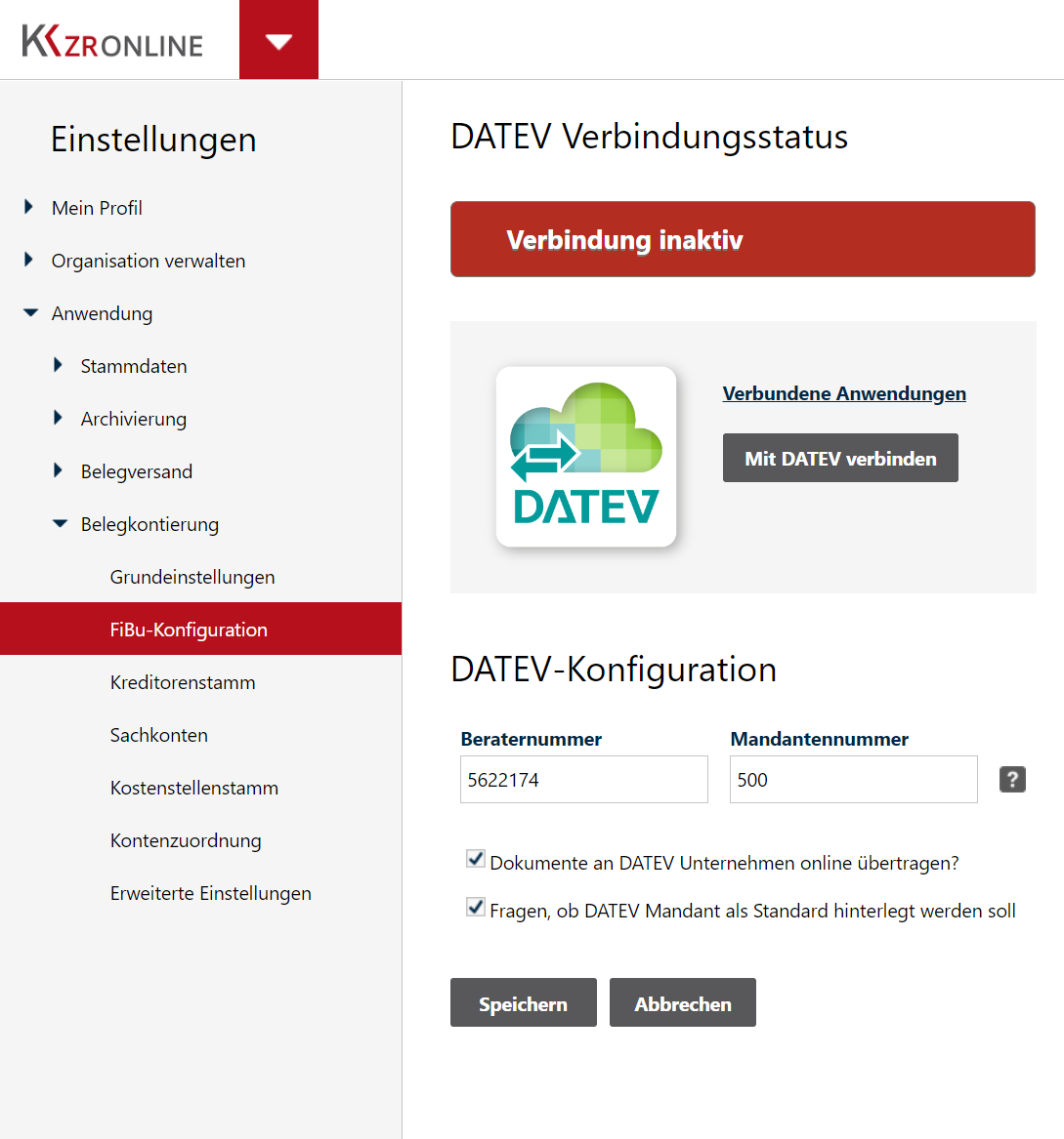 Verbindungsstatus: inaktiv