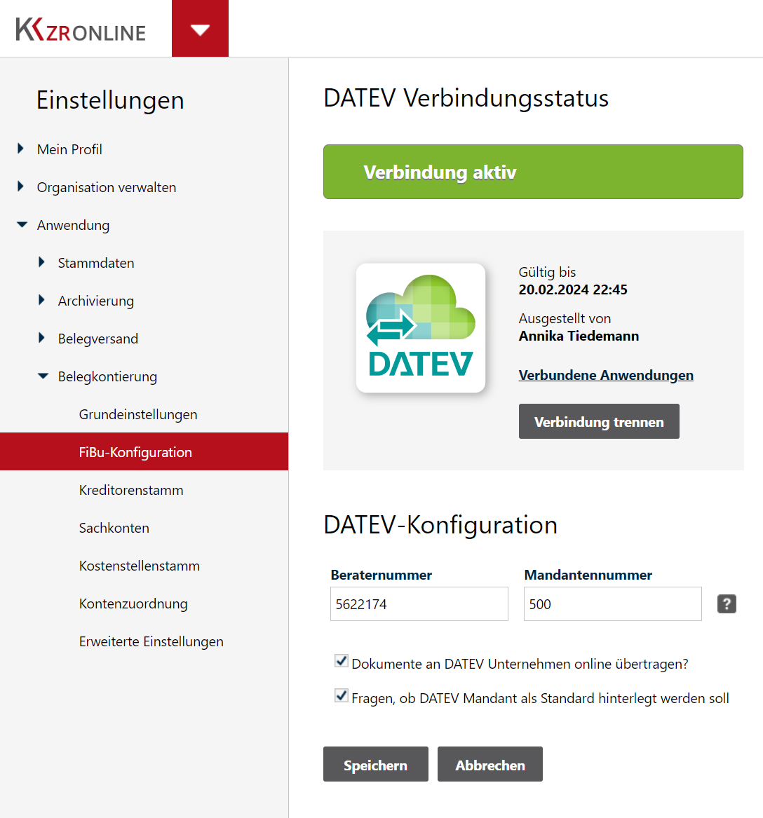 Verbindungsstatus: aktiv