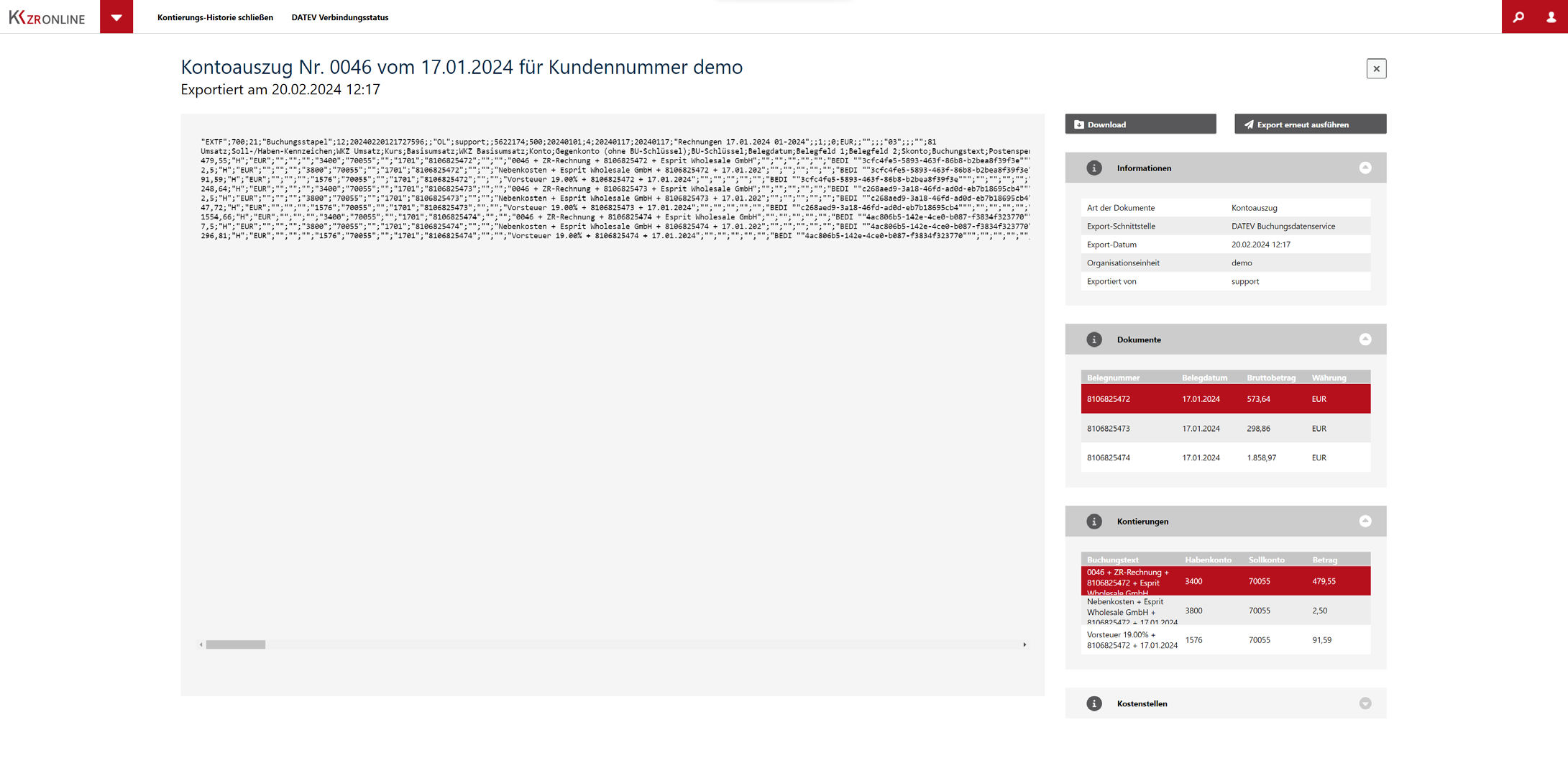 Detailansicht einer Übertragung