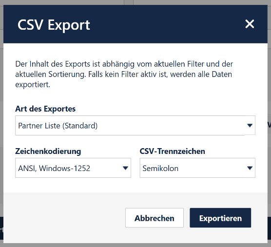 Exportieren von Partnerdaten aus obwyse